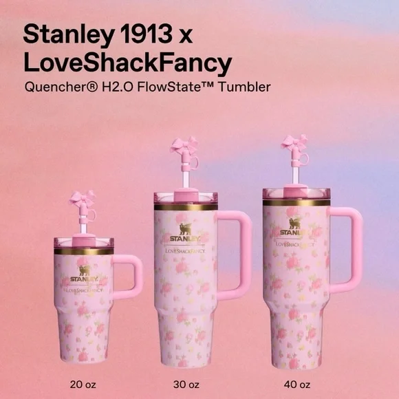 NWT Stanley 1913 x LoveShackFancy H2.0 FlowState Quencher in Ibiza Sunset - 40oz - Picture 3 of 14